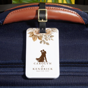 Étiquette À Bagage Elégant Boho Neutre Floral Mariage Couple Voyage