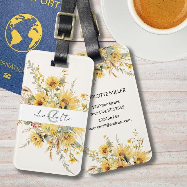 Étiquette À Bagage Élégant bouquet de tournesol monographique (In situ)