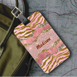 Étiquette À Bagage Élégant brillant rose poster de animal de brillanc