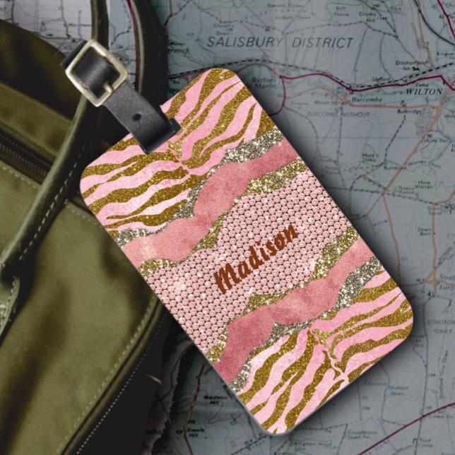 Étiquette À Bagage Élégant brillant rose poster de animal de brillanc (Créateur téléchargé)