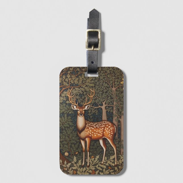 Étiquette À Bagage Élégant Cerf Dans La Forêt De Chênes (Devant Vertical)