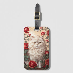 Étiquette À Bagage Élégant Chat Perse Vintage Avec Rose