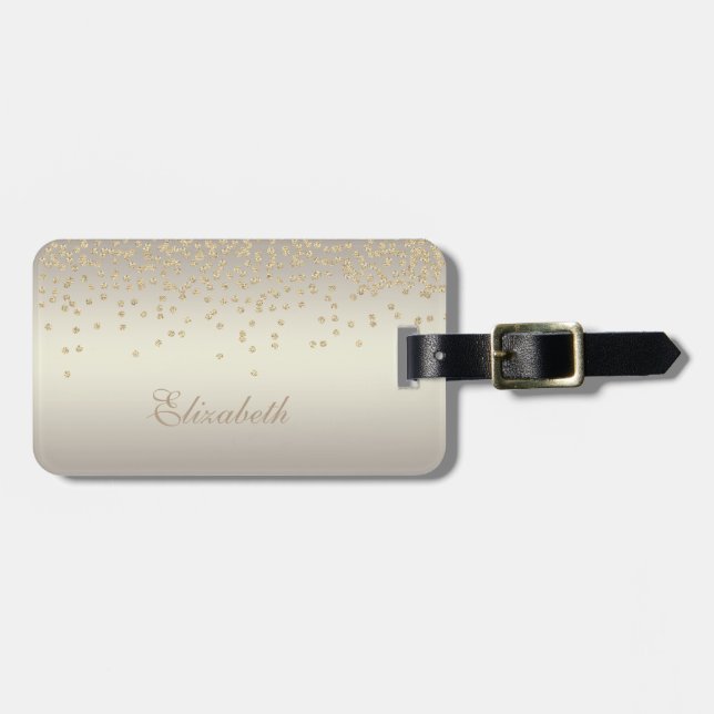 Étiquette À Bagage Élégant Chic de Style - Confetti-Diamant en Feuill (Devant horizontal)