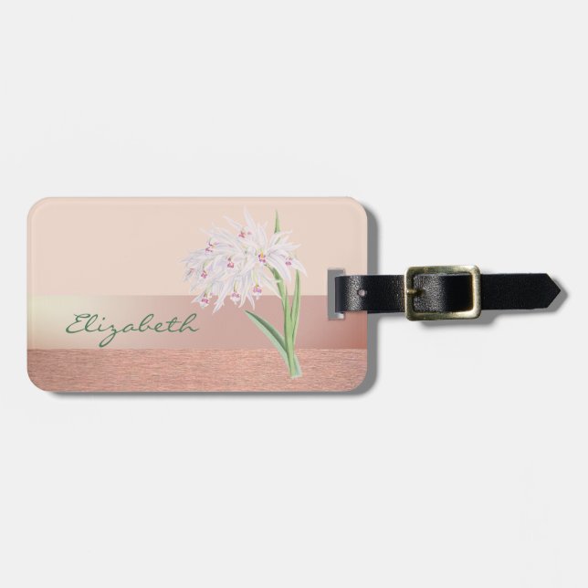 Étiquette À Bagage Élégant Chic Élégant, Fleur (Devant horizontal)