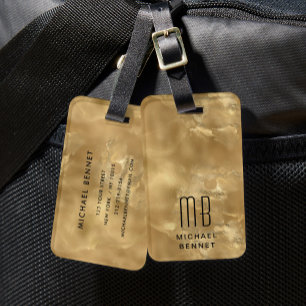 Étiquette À Bagage Élégant Chic Monogram Gold