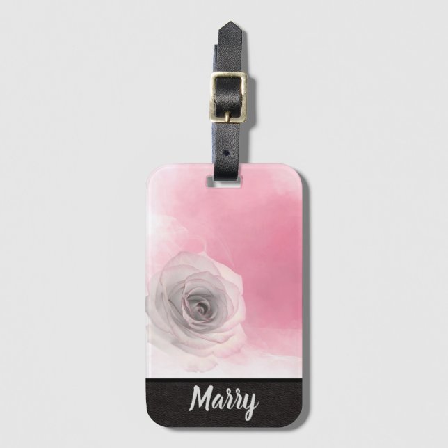Étiquette À Bagage Élégant Chic Monogramme Nom Rose Rose Rose (Devant Vertical)
