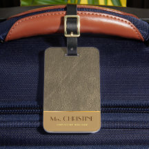 Élégant Chic or cuir marron personnalisé nom 