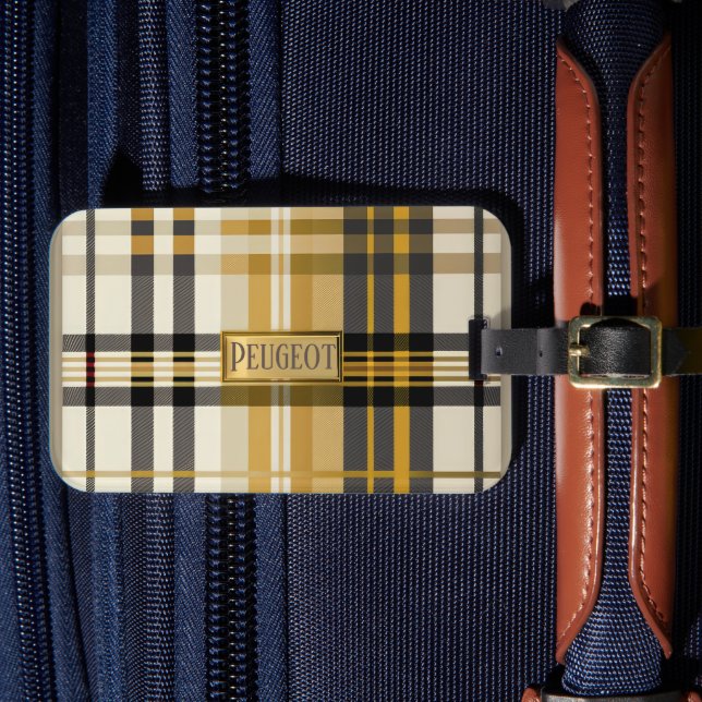 Étiquette À Bagage Élégant classique Plaid Tan Or et Taupe (Insitu Rectoal 4)
