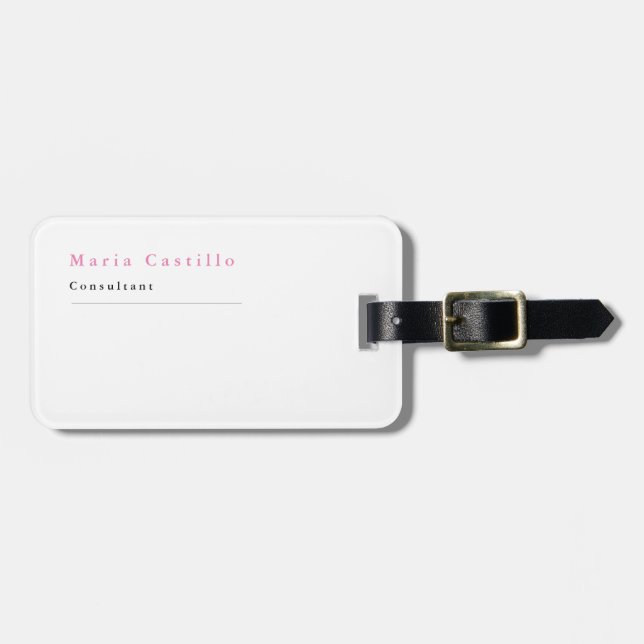 Étiquette À Bagage Élégant classique rose blanc minimaliste (Devant horizontal)