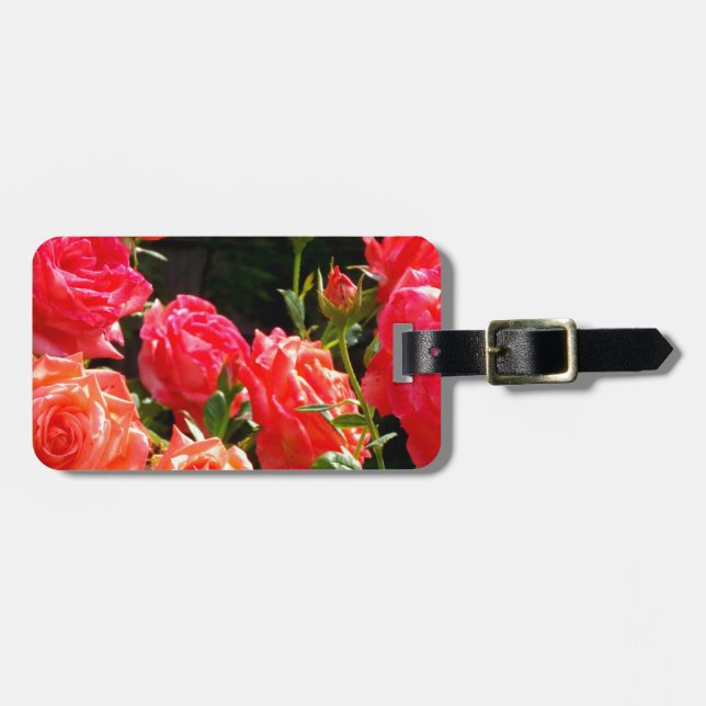 Étiquette À Bagage Elégant corail rouge orange rose jardin rose (Devant horizontal)
