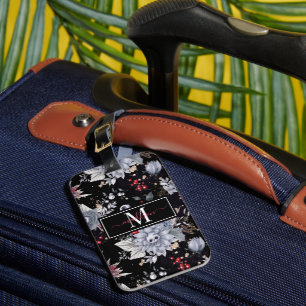 Étiquette À Bagage Elégant crâne Roses argent noir