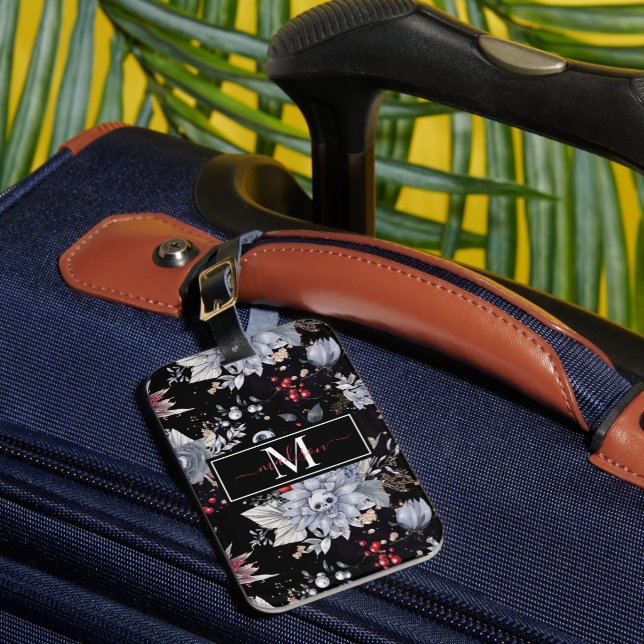 Étiquette À Bagage Elégant crâne Roses argent noir (Insitu Rectoal 1)