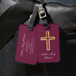 Étiquette À Bagage Élégant Croix Rouge Rouge Bourgogne Script<br><div class="desc">Balise de bagage personnalisées Elégante Religieuse Croix Rouge Bourgogne Script.</div>