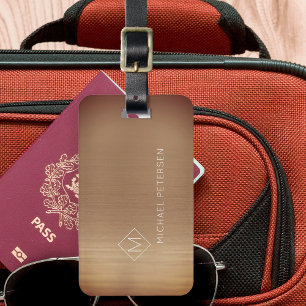 Étiquette À Bagage Élégant cuivre monogrammé nom moderne