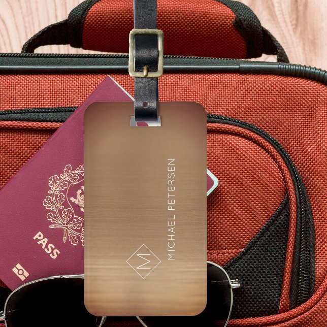 Étiquette À Bagage Élégant cuivre monogrammé nom moderne (Créateur téléchargé)