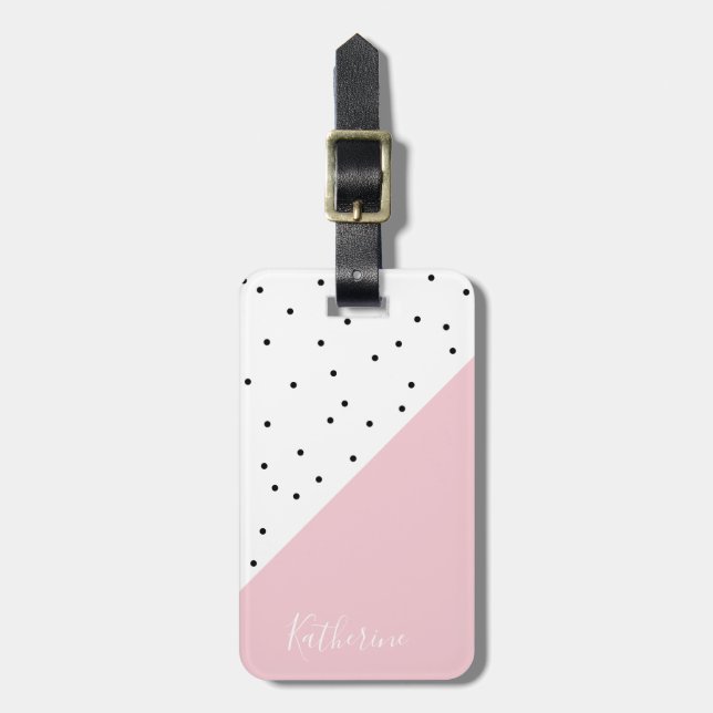Étiquette À Bagage Elegant cute geometric black dots pastel pink (Devant Vertical)