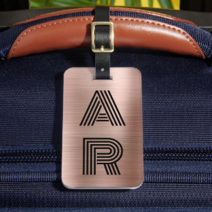 Étiquette À Bagage Elégant deux monogrammes Rose initial métal or