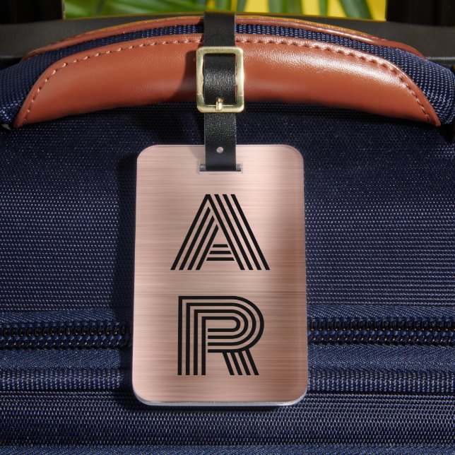 Étiquette À Bagage Elégant deux monogrammes Rose initial métal or (Insitu Rectoal 2)