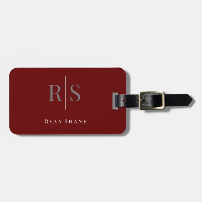 Étiquette À Bagage Élégant do-it-yourself Monogramme & Nom/Infos, Mar (Devant horizontal)