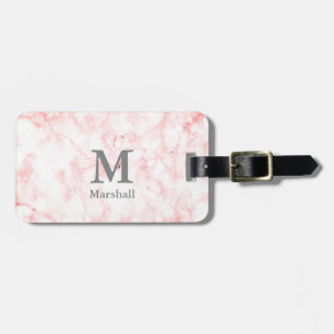 Étiquette À Bagage Élégant Faux Marbre rose Nom et Monogramme
