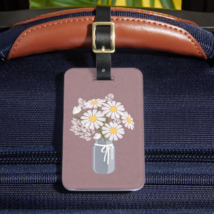 Étiquette À Bagage Elégant floral blanc marguerites Mason Jar