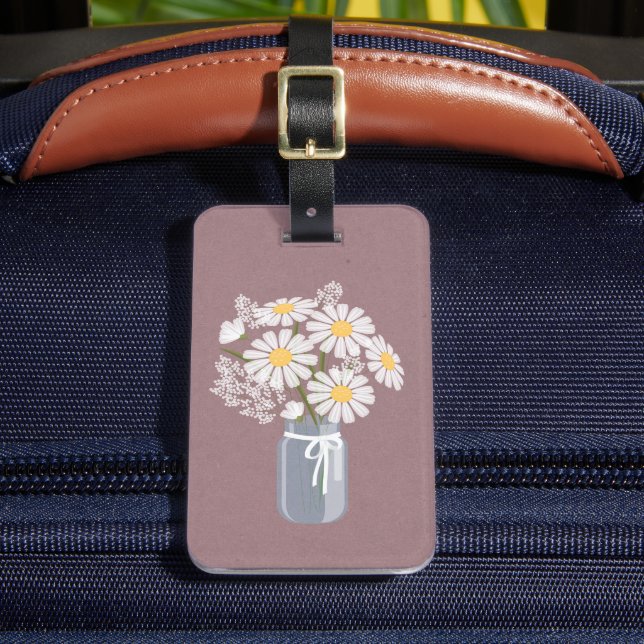 Étiquette À Bagage Elégant floral blanc marguerites Mason Jar (Insitu Rectoal 2)