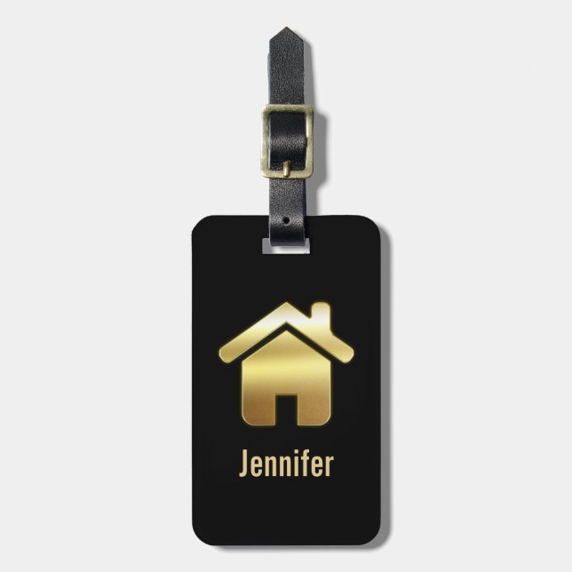 Étiquette À Bagage Elegant Gold House Symbole Real Estate Design (Devant Vertical)