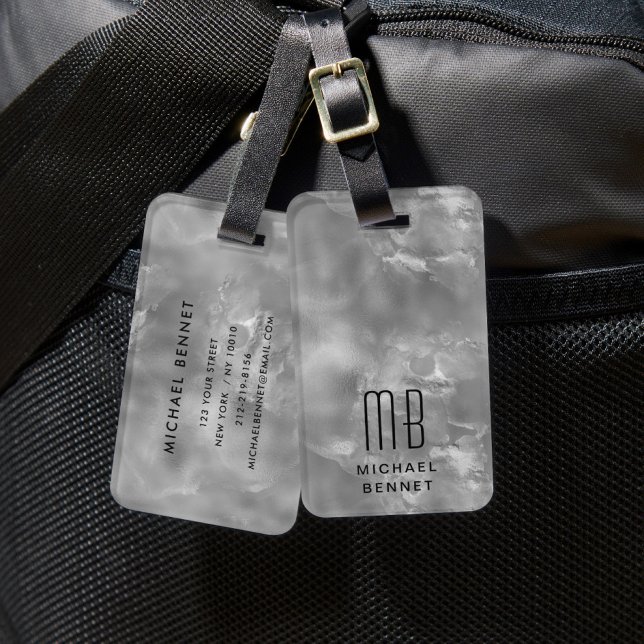 Étiquette À Bagage Élégant gris monogramme (Elegant Monogrammed Gray Luggage Tag)