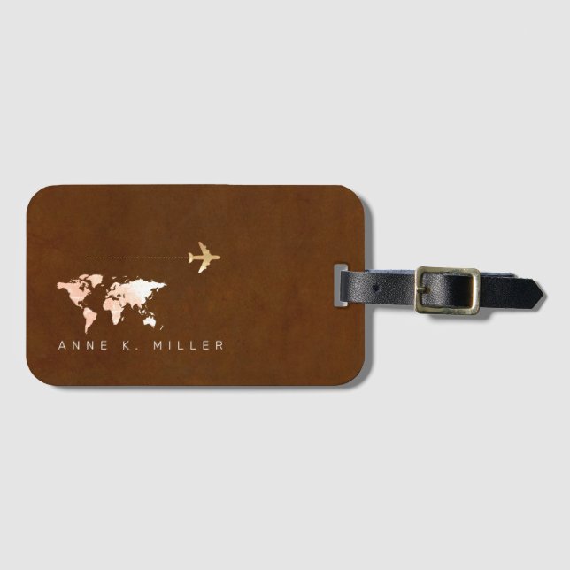Étiquette À Bagage élégant identificateur de bagage de voyage brun (Devant Horizontal)