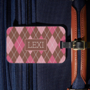 Étiquette À Bagage Élégant Jacquard rose et Brown avec nom ou initial