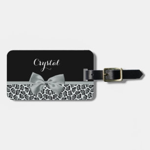 Étiquette À Bagage Élégant Jaguar gris Imprimer Nom joli Bow argenté