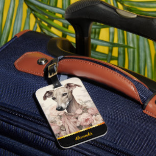 Étiquette À Bagage Élégant lard vert orné de fleurs et de rubans