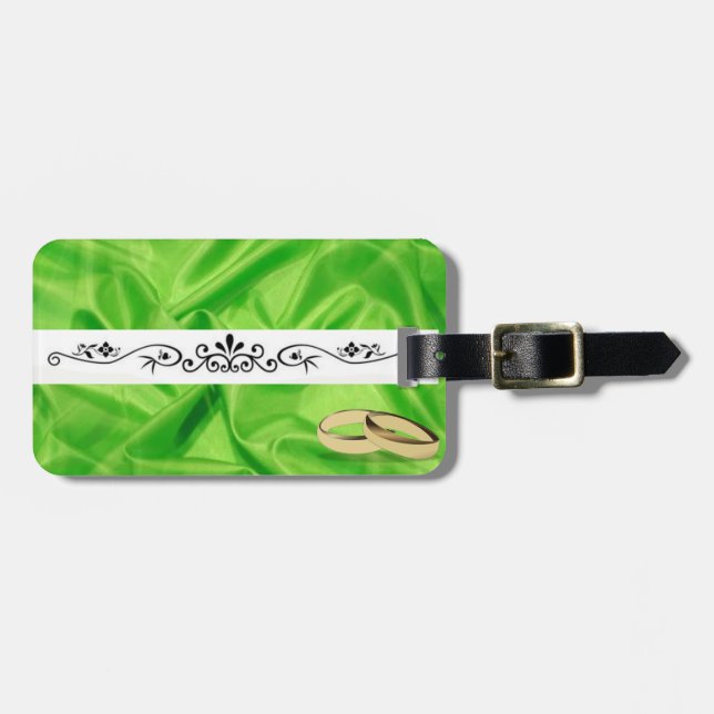Étiquette À Bagage Élégant`Lime Green Silk Mariage (Devant horizontal)
