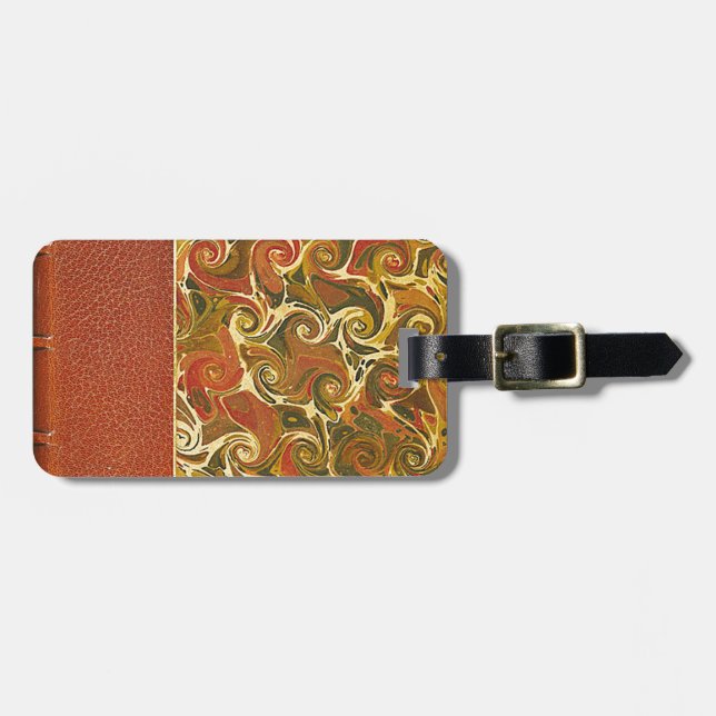 Étiquette À Bagage Élégant livre d'antiquités, Motif de swirl orné (Devant horizontal)