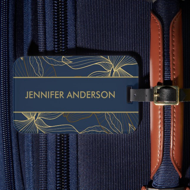 Étiquette À Bagage Elégant Luxueux Blue Navy Gold Wild Lily (Insitu Rectoal 4)