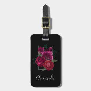 Étiquette À Bagage Elegant Magenta Rose Floral Bouquet