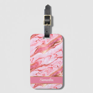 Étiquette À Bagage Elégant marbre rose et or Foil personnalisé