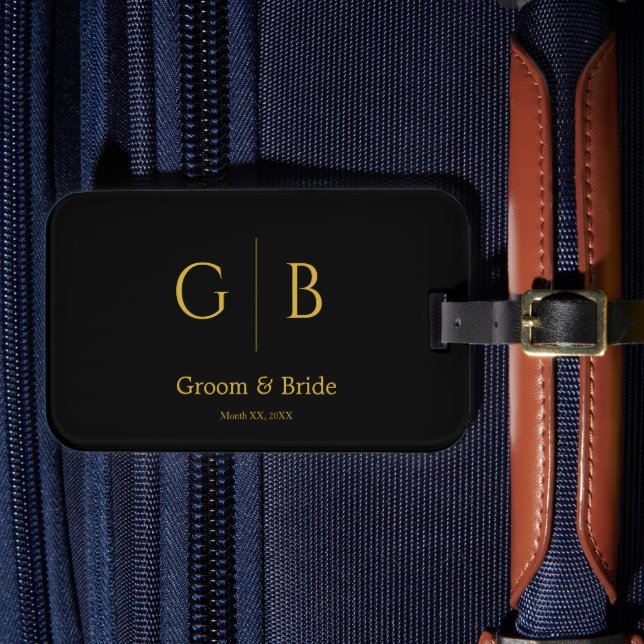 Étiquette À Bagage Elegant Metallic Gold Black Custom Wedding (Insitu Rectoal 4)