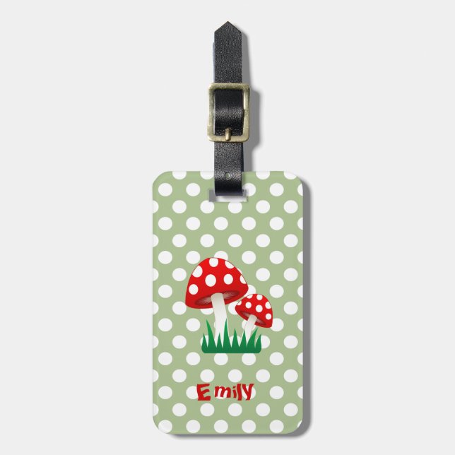 Étiquette À Bagage élégant mignon et amusant champignons girly pois (Devant Vertical)