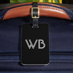 Étiquette À Bagage Élégant minimaliste 2 Monogramme initial noir