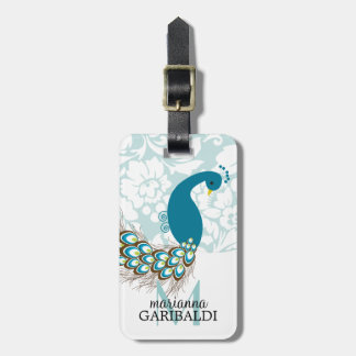 Étiquette À Bagage Elégant moderne Damask Peacock Personnalisé