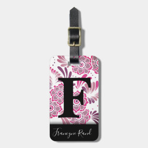 Étiquette À Bagage Élégant moderne élégant rose floral Monogramme de 