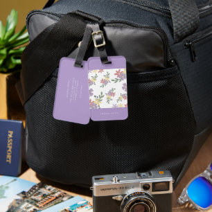 Étiquette À Bagage Élégant Moderne Fleur Mauve Doux Voyage