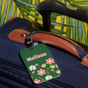 Étiquette À Bagage Élégant Moderne Floral Vert Rose