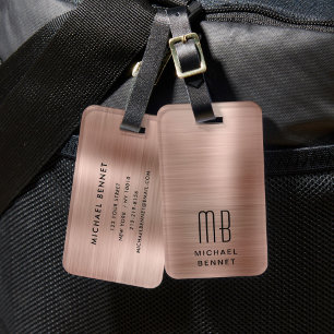 Étiquette À Bagage Élégant Monogram Rose Gold