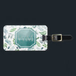 Étiquette À Bagage Élégant Monogramme Aquarelle Élégante<br><div class="desc">Élégante Élégante Monogramme Aquarelle Foliage Balise. Il présente des feuilles d'aquarelle dans les tons vert et bleu.</div>