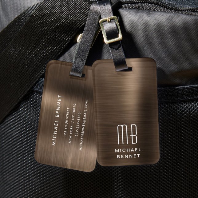 Étiquette À Bagage Élégant Monogramme Brown (Elegant Monogram Brown Luggage Tag)