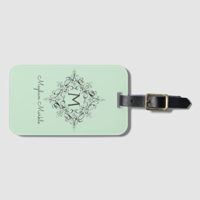 Étiquette À Bagage Élégant monogramme classique pastel (Devant Horizontal)