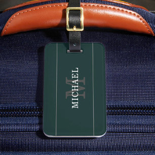 Étiquette À Bagage Élégant Monogramme d'argent vert personnalisé