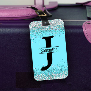 Étiquette À Bagage Élégant monogramme de fausse parties scintillant b